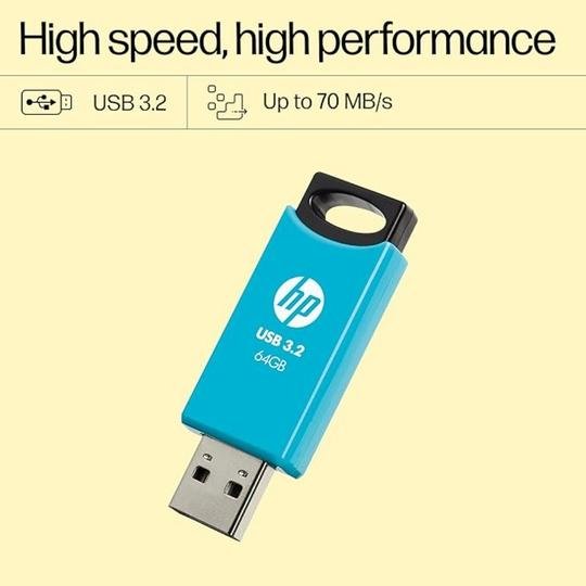 HP 64GB Flash Drive, USB 3.2, Fast & Reliable Storage