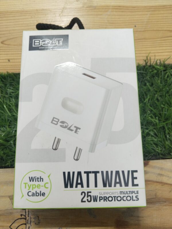Bolt WATTWAVE 25W Fast Charger with Type-C Cable | Multiple Protocol Support | White