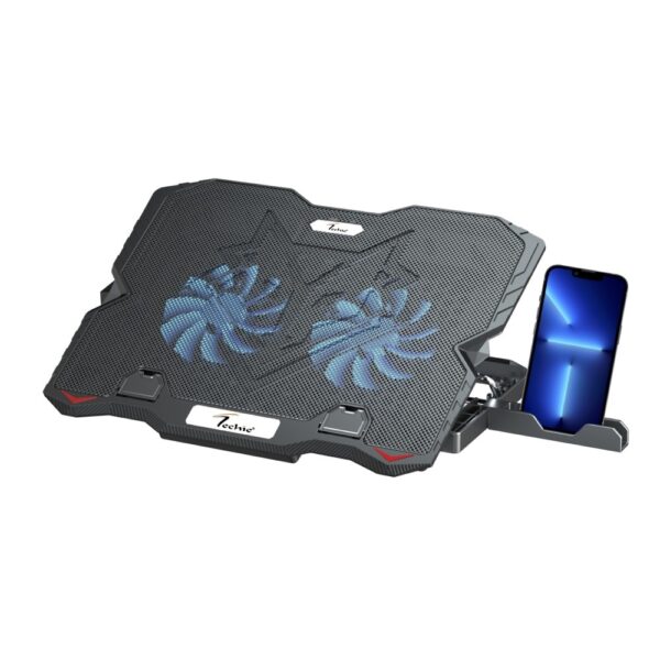 Techie 2-Fan Laptop Cooling Pad – Silent Operation, Adjustable Height, LED Cooling Base (Up to 15.6")